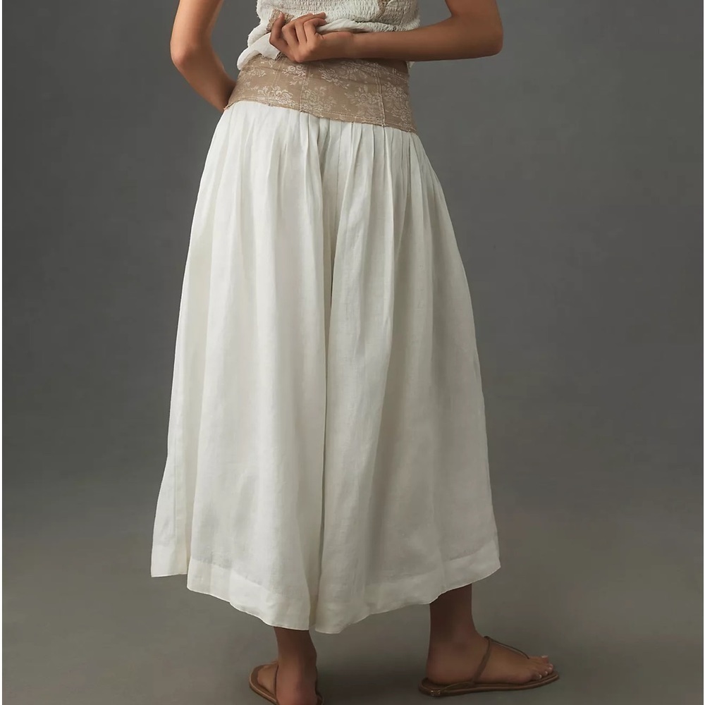 NWT By Anthropologie Linen Jacquard Basque-Waist Culottes - Picture 3 of 5